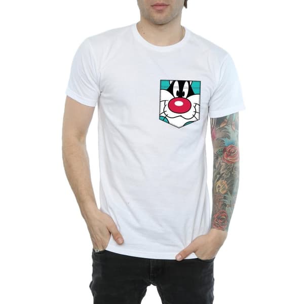 Looney Tunes Mens Sylvester Face Faux Pocket T-Shirt