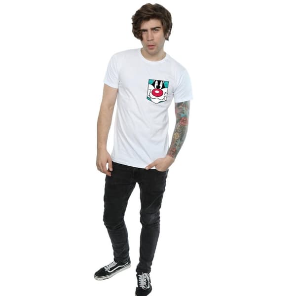 Looney Tunes Mens Sylvester Face Faux Pocket T-Shirt