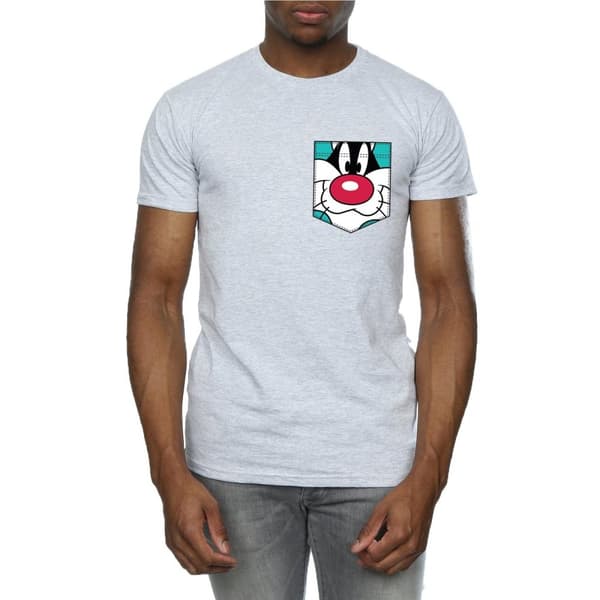 Looney Tunes Mens Sylvester Face Faux Pocket T-Shirt