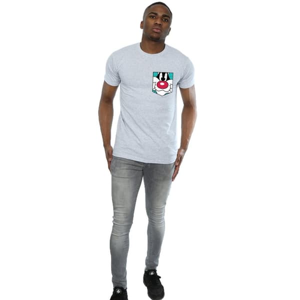 Looney Tunes Mens Sylvester Face Faux Pocket T-Shirt