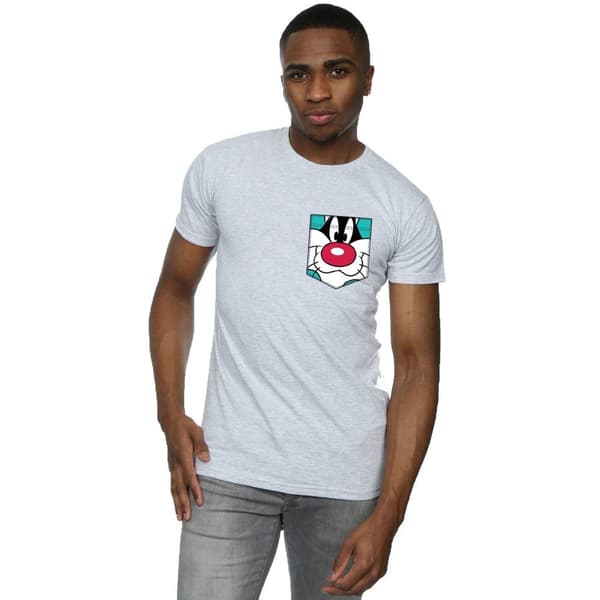 Looney Tunes Mens Sylvester Face Faux Pocket T-Shirt