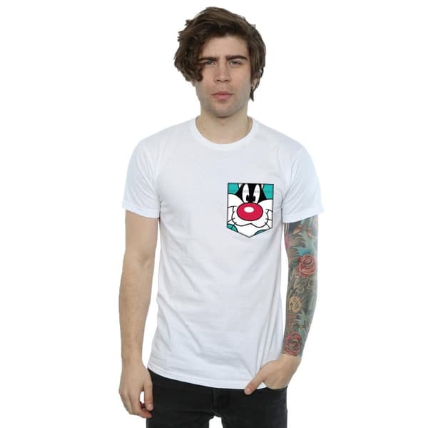 Looney Tunes Mens Sylvester Face Faux Pocket T-Shirt