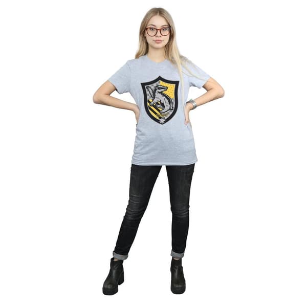 Harry Potter Dam/Häst Hufflepuff Crest Boyfriend T-shirt i platt bomull