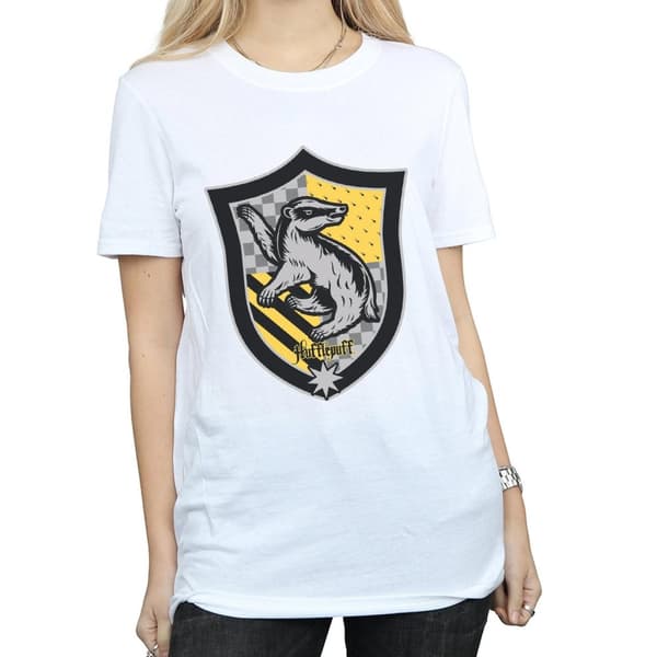 Harry Potter Dam/Häst Hufflepuff Crest Boyfriend T-shirt i platt bomull