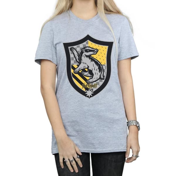 Harry Potter Dam/Häst Hufflepuff Crest Boyfriend T-shirt i platt bomull