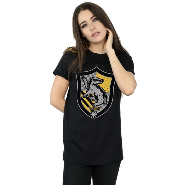 Harry Potter Dam/Häst Hufflepuff Crest Boyfriend T-shirt i platt bomull