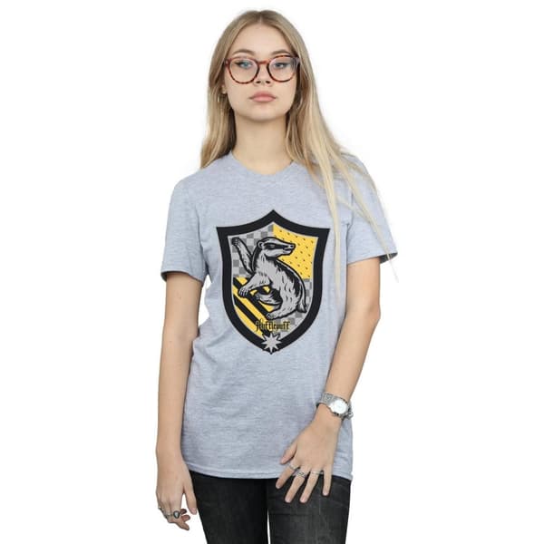 Harry Potter Dam/Häst Hufflepuff Crest Boyfriend T-shirt i platt bomull