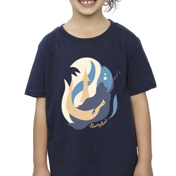 Disney Den lilla sjöjungfrun - T-shirt i bomull med färgsilhuetter för flickor