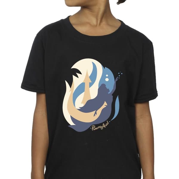 Disney Den lilla sjöjungfrun - T-shirt i bomull med färgsilhuetter för flickor