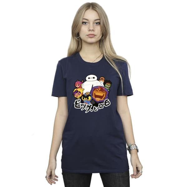 Disney Womens/Ladies Big Hero 6 Baymax Group Manga Cotton Boyfriend T-Shirt