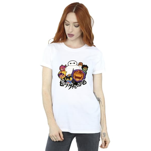 Disney Dam/Tjej Big Hero 6 Baymax Group Manga Bomull Boyfriend T-shirt