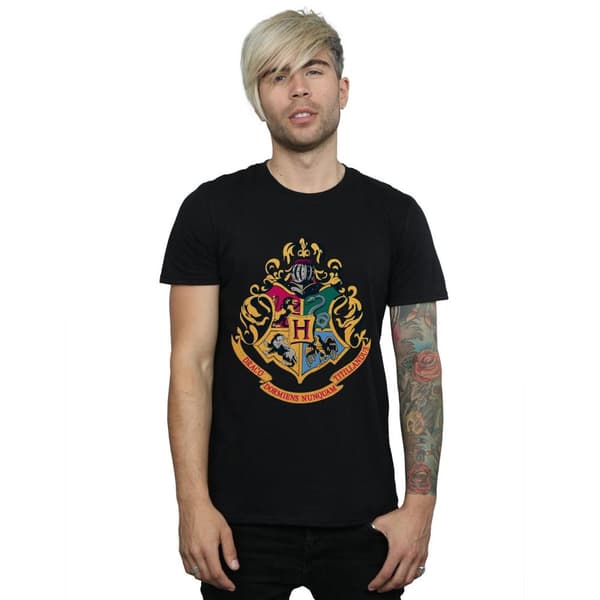 Harry Potter Mens Hogwarts Crest Gold Ink T-Shirt