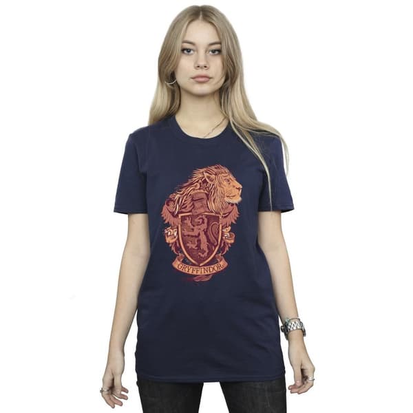 Harry Potter Dam/kvinnor Gryffindor Sketch Crest Boyfriend T-shirt i bomull