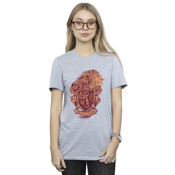 Harry Potter Dam/kvinnor Gryffindor Sketch Crest Boyfriend T-shirt i bomull
