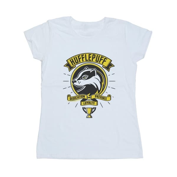 Harry Potter Womens/Ladies Hufflepuff Toon Crest Cotton T-Shirt White L