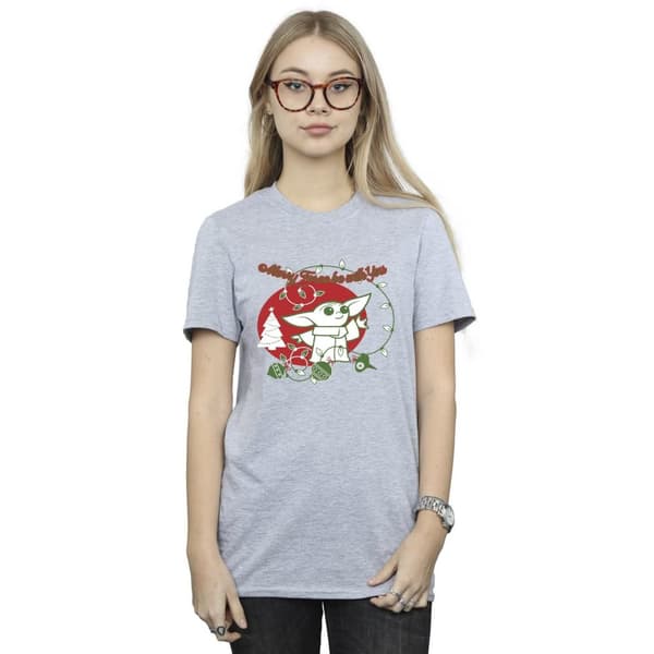 Star Wars The Mandalorian Womens/Ladies Baby Yoda Force Be With You Cotton Boyfriend T-Shirt