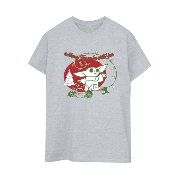 Star Wars The Mandalorian Womens/Ladies Baby Yoda Force Be With You Cotton Boyfriend T-Shirt