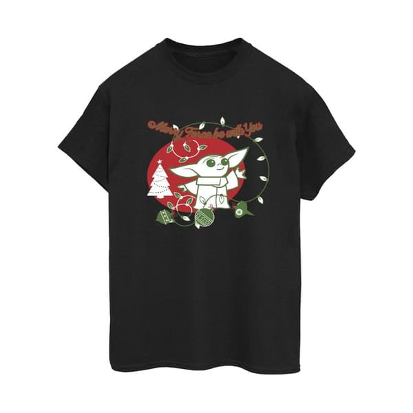 Star Wars The Mandalorian Womens/Ladies Baby Yoda Force Be With You Cotton Boyfriend T-Shirt