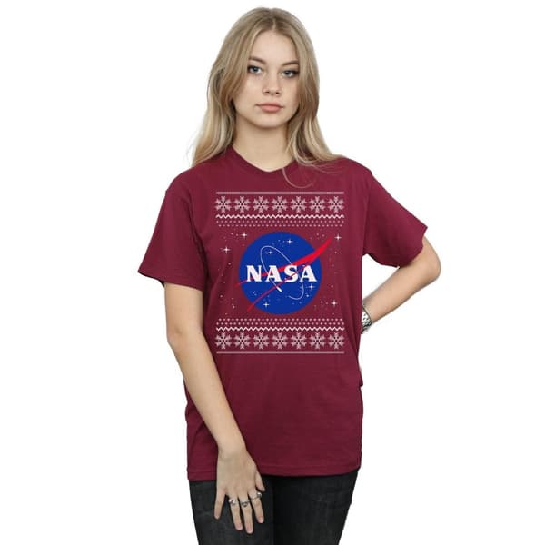 NASA Dam/Tjej Klassisk Boyfriend-T-shirt i Fair Isle-bomull
