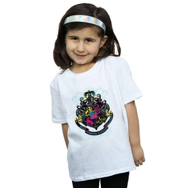 Harry Potter Girls Neon Hogwarts Crest Cotton T-Shirt