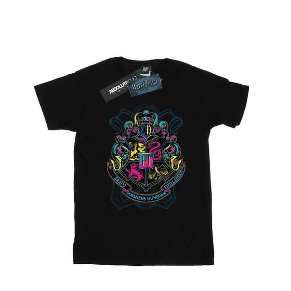 Harry Potter Girls Neon Hogwarts Crest Cotton T-Shirt