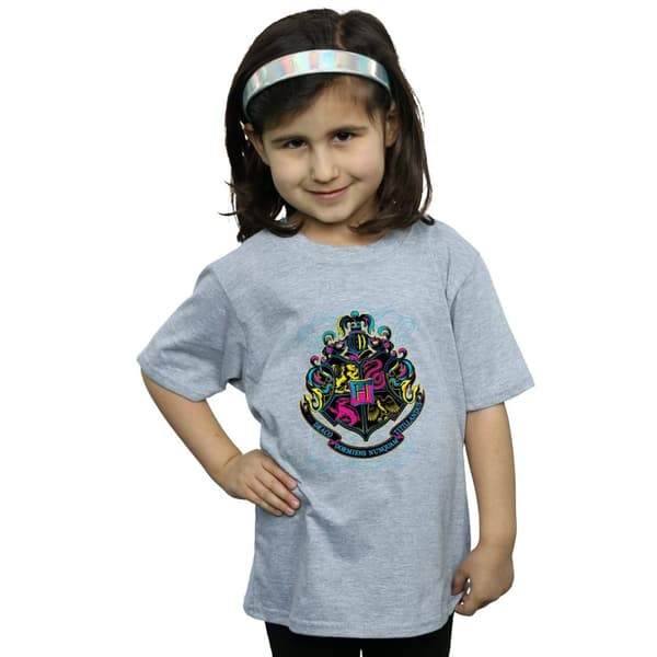 Harry Potter Girls Neon Hogwarts Crest Cotton T-Shirt
