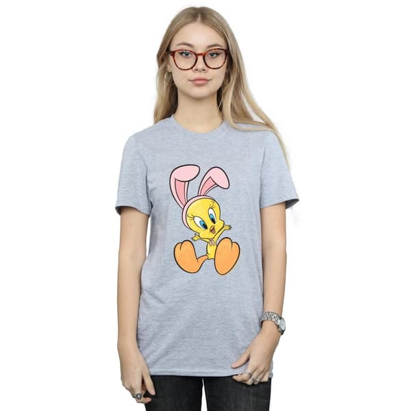 Looney Tunes Dam/Tjej Tweety Pie Bunny Ears Boyfriend T-shirt i bomull