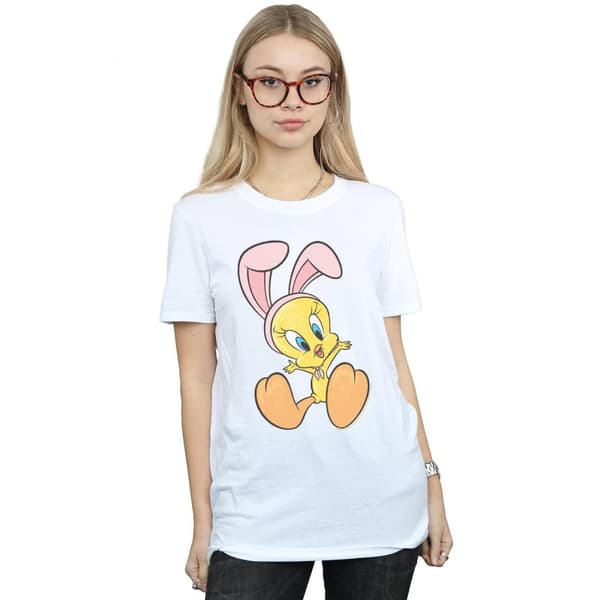 Looney Tunes Dam/Tjej Tweety Pie Bunny Ears Boyfriend T-shirt i bomull