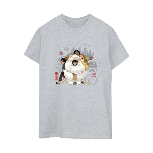 Disney Womens/Ladies Big Hero 6 Baymax Group Hug Cotton Boyfriend T-Shirt