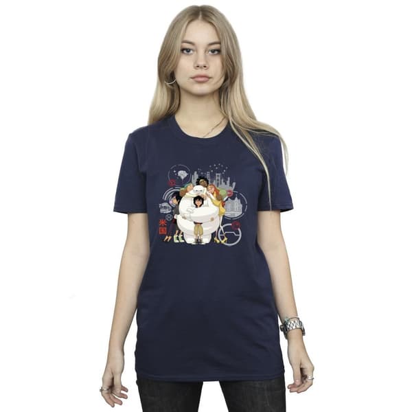 Disney Womens/Ladies Big Hero 6 Baymax Group Hug Cotton Boyfriend T-Shirt