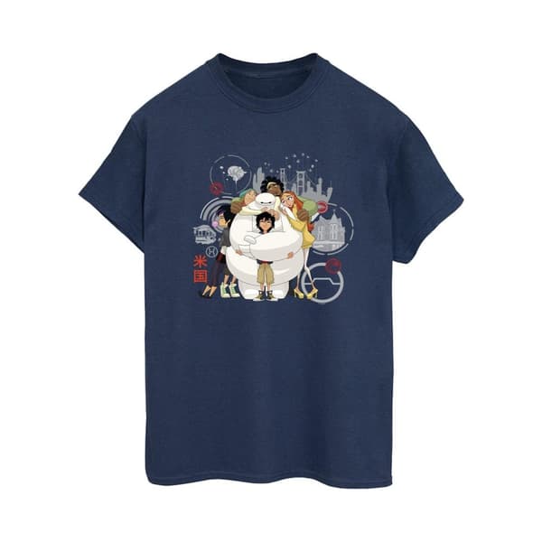 Disney Womens/Ladies Big Hero 6 Baymax Group Hug Cotton Boyfriend T-Shirt