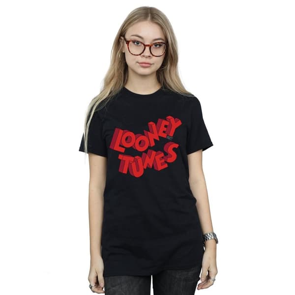 Looney Tunes Pojkvänst-shirt i bomull med 3D-logotyp för damer/damer