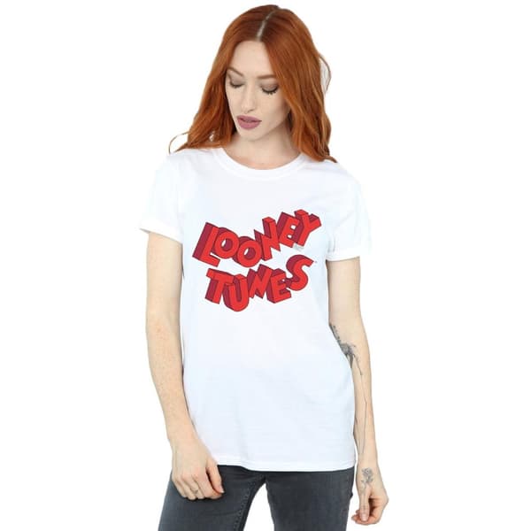 Looney Tunes Pojkvänst-shirt i bomull med 3D-logotyp för damer/damer
