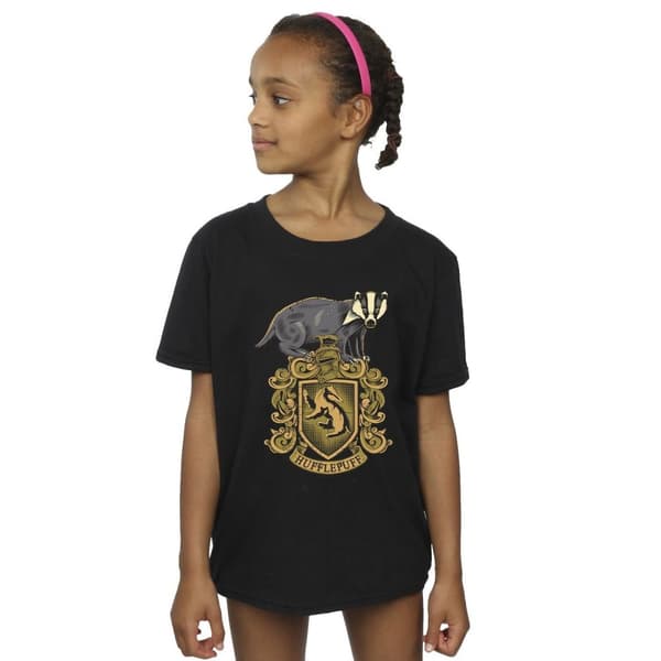 Harry Potter Hufflepuff Sketch Crest T-shirt i bomull för flickor