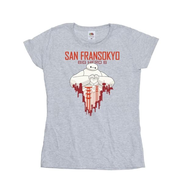 Disney Womens/Ladies Big Hero 6 Baymax San Fransokyo Heart Cotton T-Shirt
