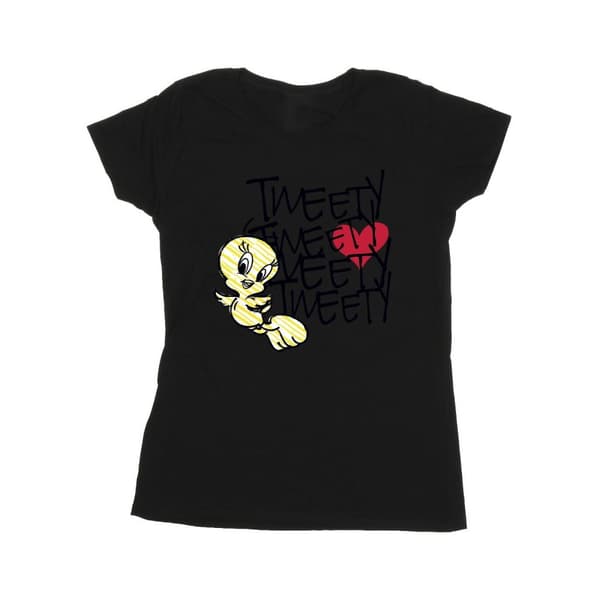 Looney Tunes Womens/Ladies Tweety Love Heart Cotton T-Shirt Black L