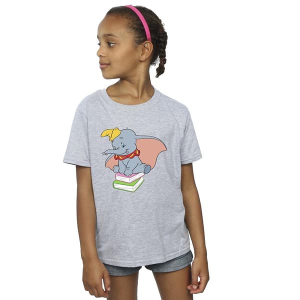 Disney T-shirt i bomull för flickor - Dumbo sitter på böcker