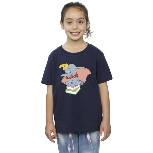 Disney T-shirt i bomull för flickor - Dumbo sitter på böcker