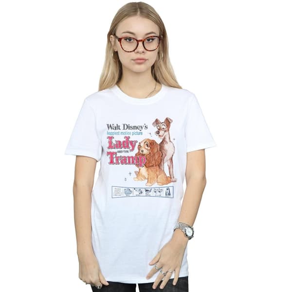 Disney Womens/Ladies Lady And The Tramp Distressed Classic Poster Cotton Boyfriend T-Shirt