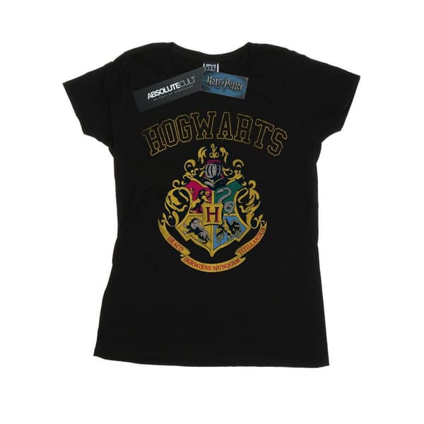 Harry Potter Womens/Ladies Varsity Style Crest Cotton T-Shirt Black M
