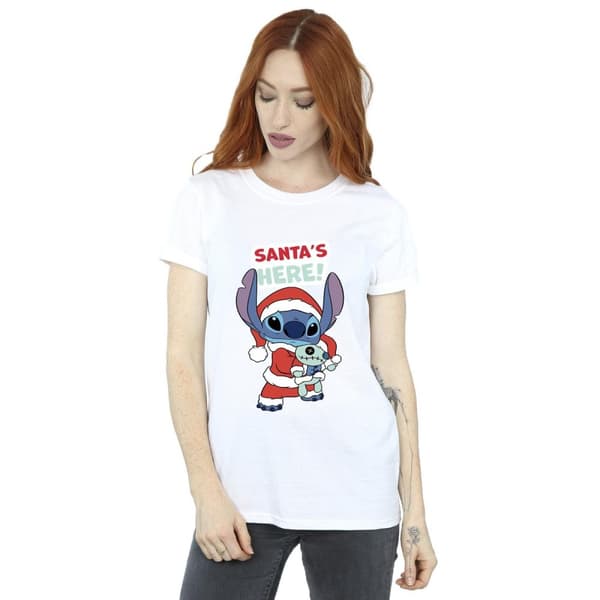 Disney Womens/Ladies Lilo & Stitch Santa´s Here Cotton Boyfriend T-Shirt