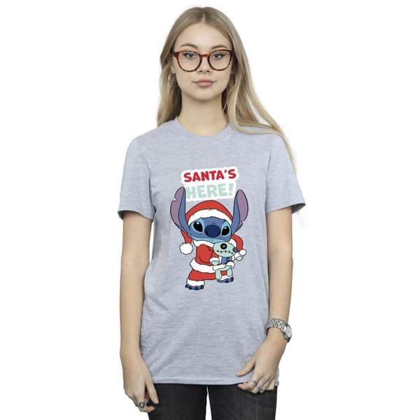 Disney Womens/Ladies Lilo & Stitch Santa´s Here Cotton Boyfriend T-Shirt