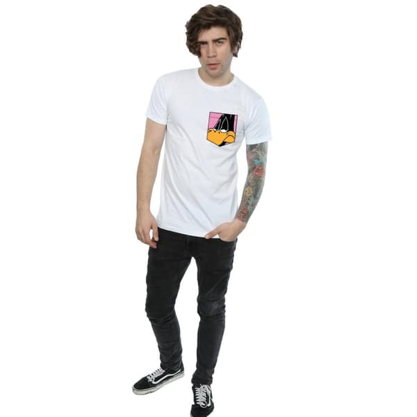 Looney Tunes Mens Daffy Duck Face Faux Pocket T-Shirt