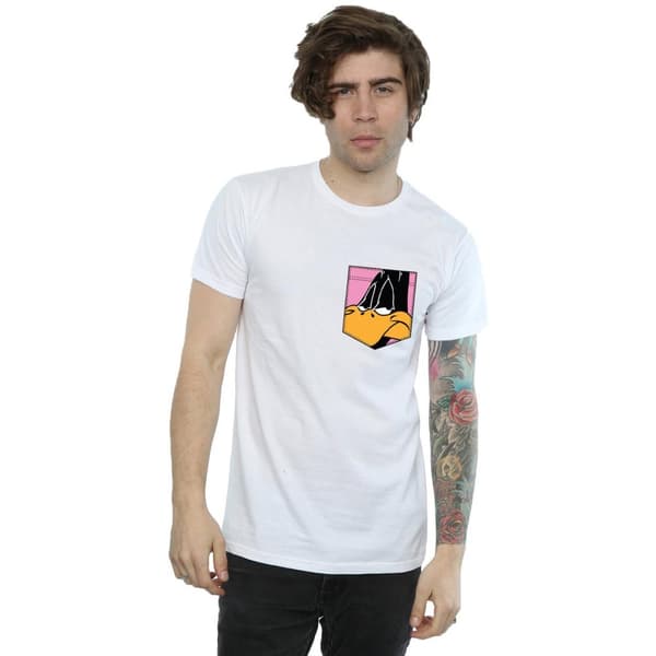 Looney Tunes Mens Daffy Duck Face Faux Pocket T-Shirt