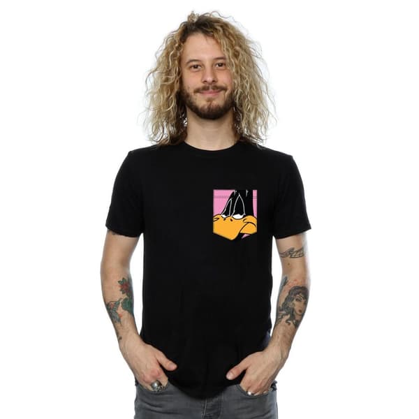 Looney Tunes Mens Daffy Duck Face Faux Pocket T-Shirt