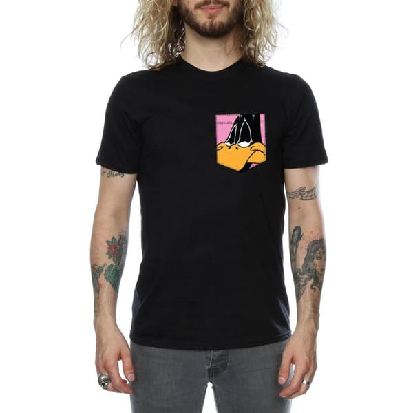 Looney Tunes Mens Daffy Duck Face Faux Pocket T-Shirt