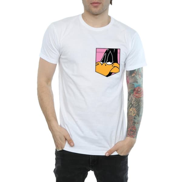 Looney Tunes Mens Daffy Duck Face Faux Pocket T-Shirt