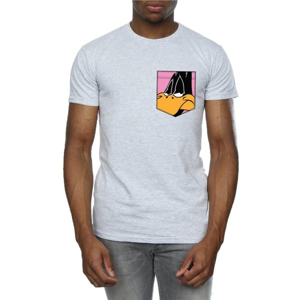 Looney Tunes Mens Daffy Duck Face Faux Pocket T-Shirt
