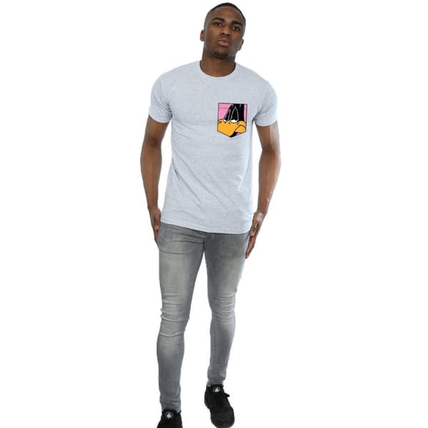 Looney Tunes Mens Daffy Duck Face Faux Pocket T-Shirt