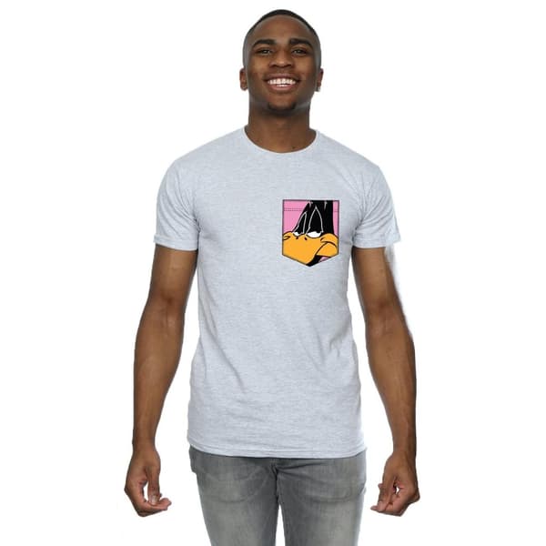 Looney Tunes Mens Daffy Duck Face Faux Pocket T-Shirt